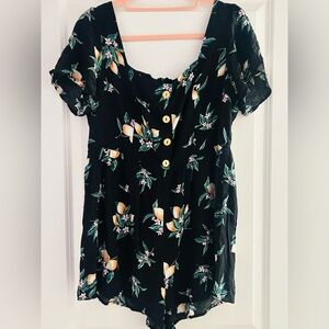 All in Favor Black Romper with Lemon & Floral Accents